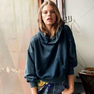 Free People Blue Cropped Hoodie
